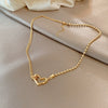 Trendy Fashion Retro Love Clavicle Chain Necklace For Women Titanium Steel Gold Inlaid Geometric Design
