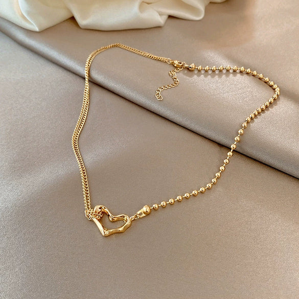 Trendy Fashion Retro Love Clavicle Chain Necklace For Women Titanium Steel Gold Inlaid Geometric Design