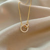 Trendy Fashion Retro Love Clavicle Chain Necklace For Women Titanium Steel Gold Inlaid Geometric Design