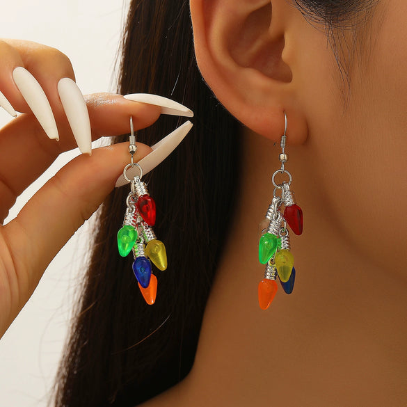 Trendy Festive Lantern Style Geometric Hoop Earrings For Women Acrylic Electroplated Party Jewelry