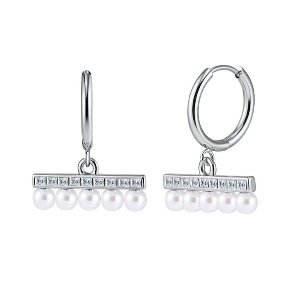 Trendy Geometric Pearl Stud Earrings For Women With Vacuum Real Gold Plating