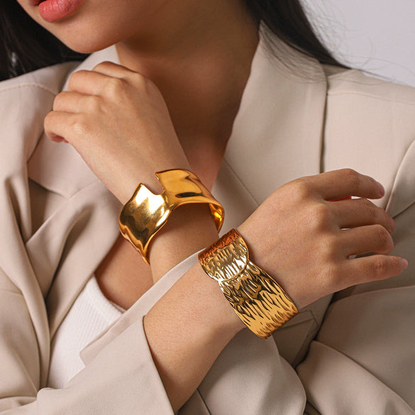 Trendy Geometric Stainless Steel Electroplated Wide Open Bracelet Highend Accessory