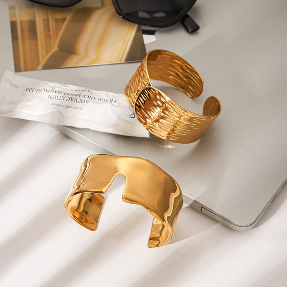 Trendy Geometric Stainless Steel Electroplated Wide Open Bracelet Highend Accessory