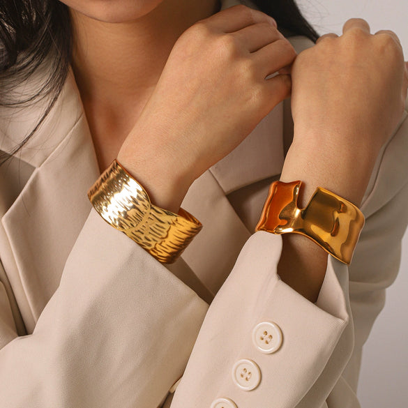 Trendy Geometric Stainless Steel Electroplated Wide Open Bracelet Highend Accessory
