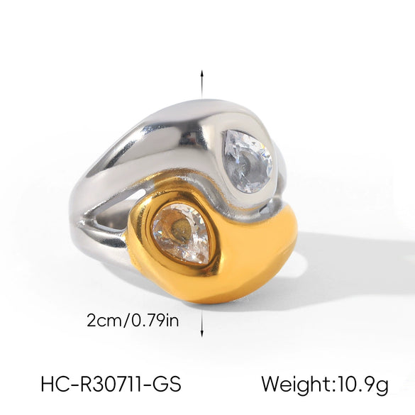 Trendy Geometric Stainless Steel Electroplated Zircon Ring For Women
