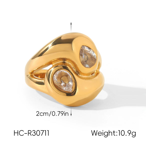 Trendy Geometric Stainless Steel Electroplated Zircon Ring For Women