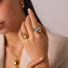 Trendy Geometric Stainless Steel Electroplated Zircon Ring For Women
