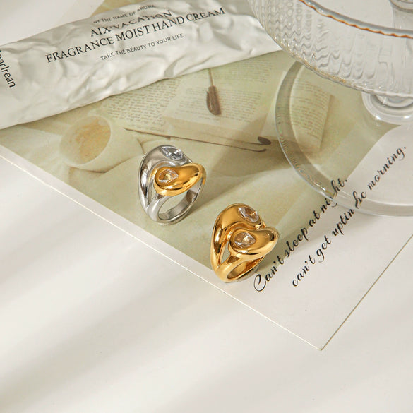 Trendy Geometric Stainless Steel Electroplated Zircon Ring For Women