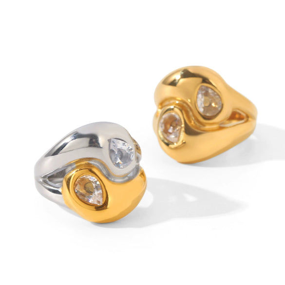 Trendy Geometric Stainless Steel Electroplated Zircon Ring For Women