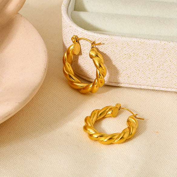 Trendy Geometric Stainless Steel 18K Gold Electroplated Hoop Earrings For Women