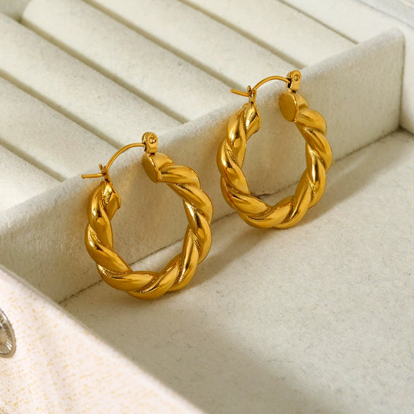 Trendy Geometric Stainless Steel 18K Gold Electroplated Hoop Earrings For Women