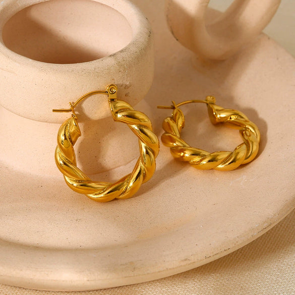 Trendy Geometric Stainless Steel 18K Gold Electroplated Hoop Earrings For Women
