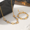 Trendy Gold Plated Stainless Steel Geometric Jewelry Bracelet And Necklace For Women