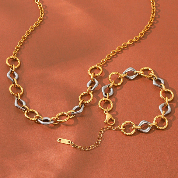 Trendy Gold Plated Stainless Steel Geometric Jewelry Bracelet And Necklace For Women