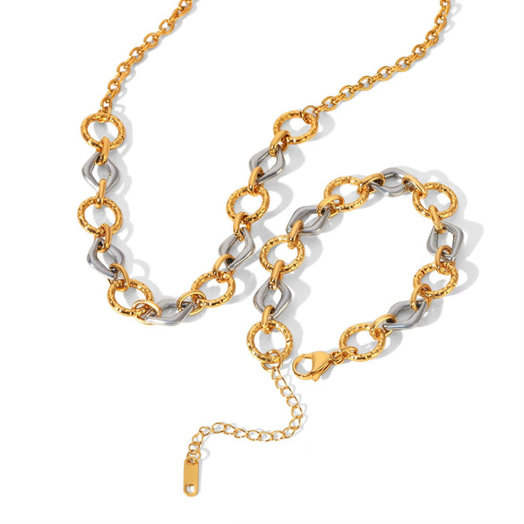 Trendy Gold Plated Stainless Steel Geometric Jewelry Bracelet And Necklace For Women