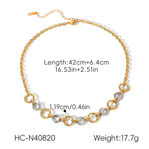 Trendy Gold Plated Stainless Steel Geometric Jewelry Bracelet And Necklace For Women