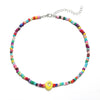 Trendy Handmade Yellow Smiley Rice Beads Clavicle Chain Bohemian Short Necklace With Geometric Design And Beaded Treatment