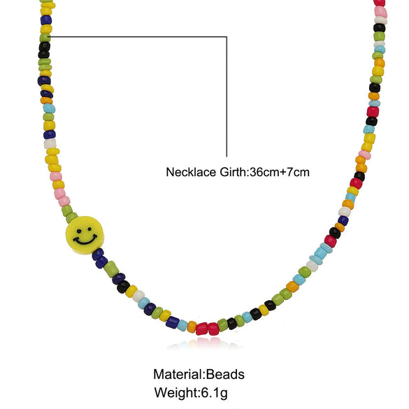 Trendy Handmade Yellow Smiley Rice Beads Clavicle Chain Bohemian Short Necklace With Geometric Design And Beaded Treatment