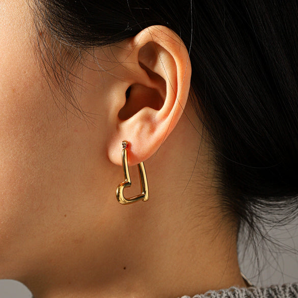 Trendy Heartshaped Geometric Stainless Steel Earrings With Electroplating For Women