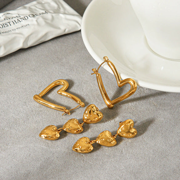 Trendy Heartshaped Geometric Stainless Steel Earrings With Electroplating For Women
