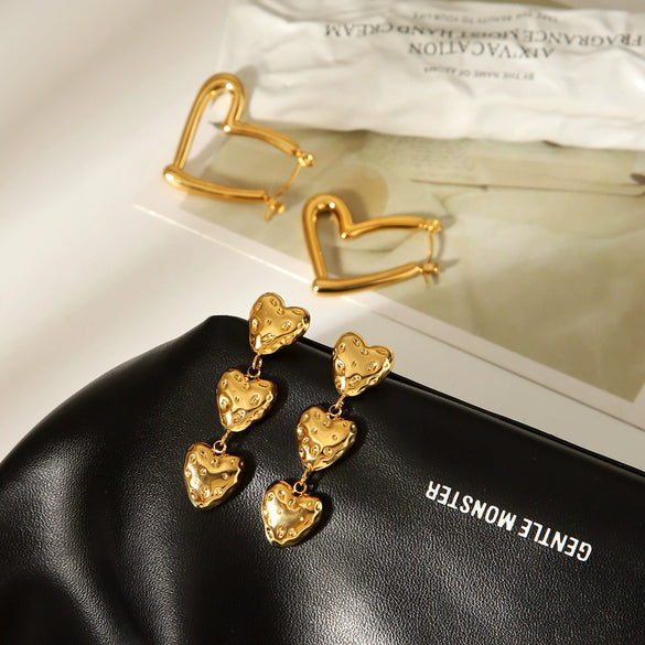 Trendy Heartshaped Geometric Stainless Steel Earrings With Electroplating For Women