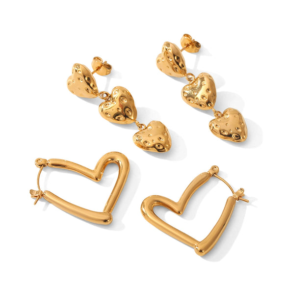 Trendy Heartshaped Geometric Stainless Steel Earrings With Electroplating For Women