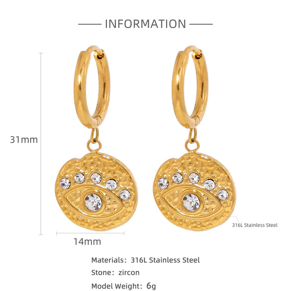 Trendy Hollow Double Ring Button Hoop Earrings Stainless Steel Electroplating Women's