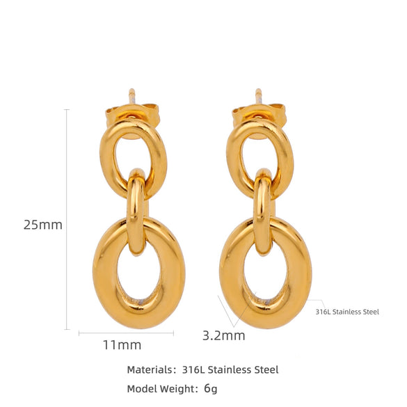 Trendy Hollow Double Ring Button Hoop Earrings Stainless Steel Electroplating Women's