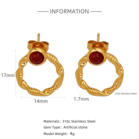 Trendy Hollow Double Ring Button Hoop Earrings Stainless Steel Electroplating Women's
