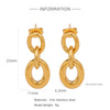 Trendy Hollow Double Ring Button Hoop Earrings Stainless Steel Electroplating Women's