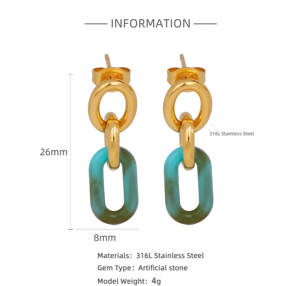 Trendy Hollow Double Ring Button Hoop Earrings Stainless Steel Electroplating Women's