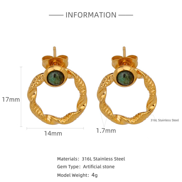 Trendy Hollow Double Ring Button Hoop Earrings Stainless Steel Electroplating Women's