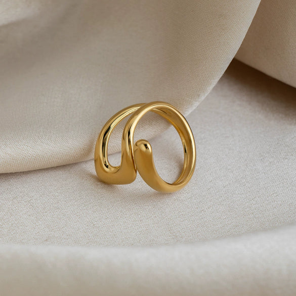 Trendy Hollow Geometric Open Stainless Steel 18K Gold Plated Adjustable Ring Jewelry For Women