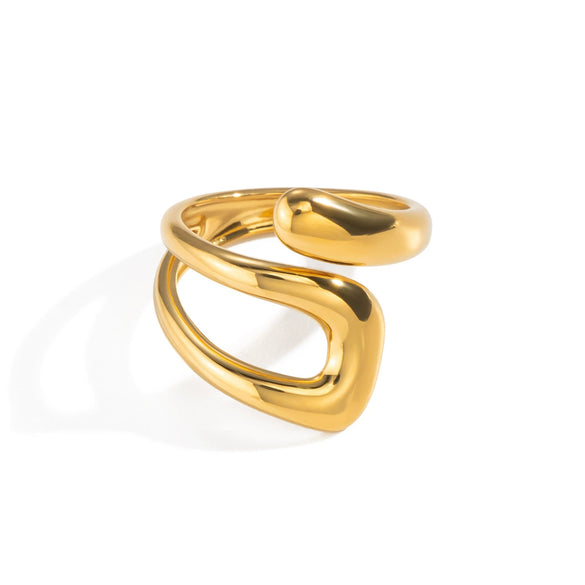 Trendy Hollow Geometric Open Stainless Steel 18K Gold Plated Adjustable Ring Jewelry For Women