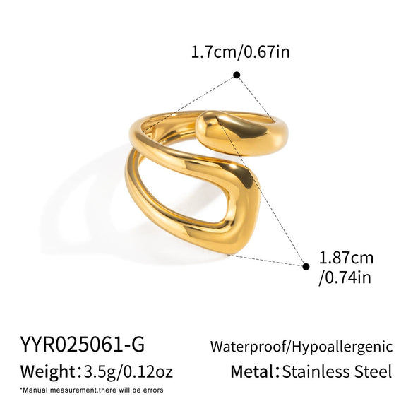 Trendy Hollow Geometric Open Stainless Steel 18K Gold Plated Adjustable Ring Jewelry For Women
