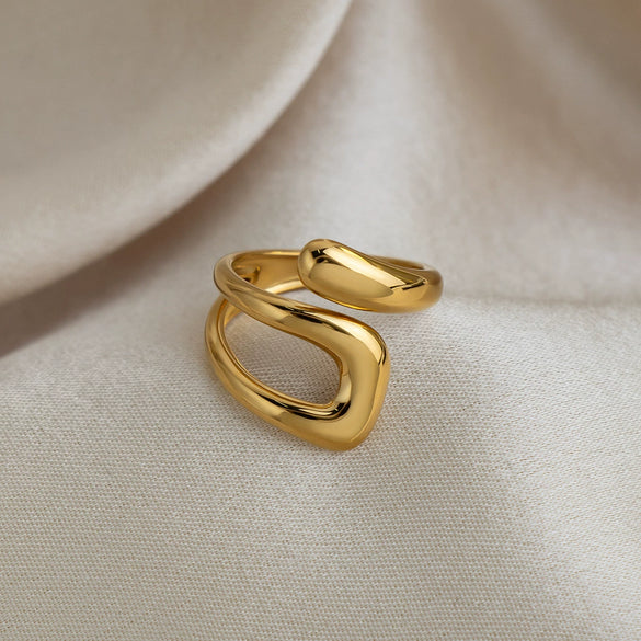 Trendy Hollow Geometric Open Stainless Steel 18K Gold Plated Adjustable Ring Jewelry For Women