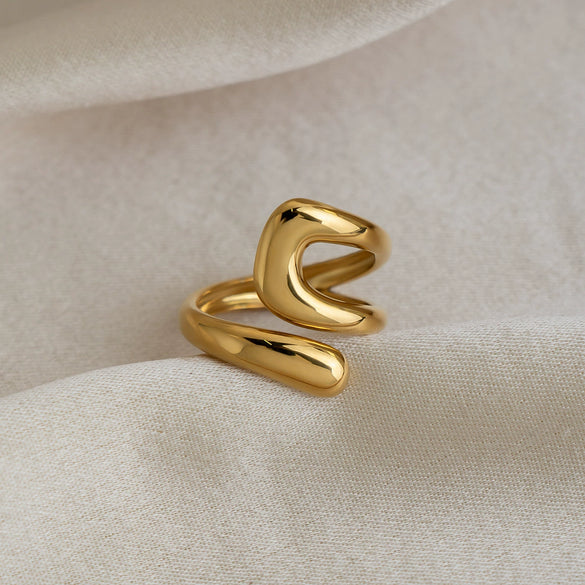 Trendy Hollow Geometric Open Stainless Steel 18K Gold Plated Adjustable Ring Jewelry For Women