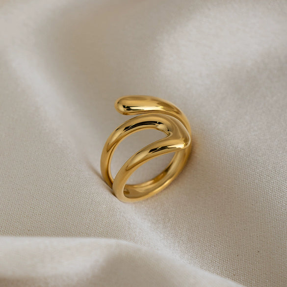 Trendy Hollow Geometric Open Stainless Steel 18K Gold Plated Adjustable Ring Jewelry For Women