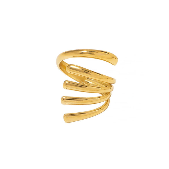 Trendy Hollow Minimalist Geometric Stainless Steel Ring Electroplated For Women