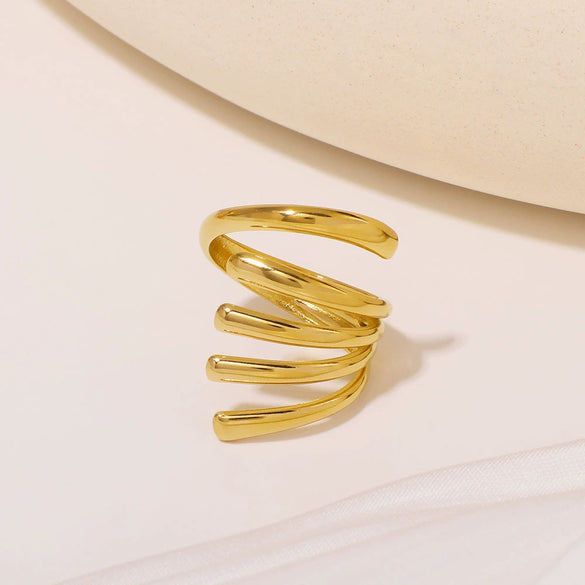 Trendy Hollow Minimalist Geometric Stainless Steel Ring Electroplated For Women