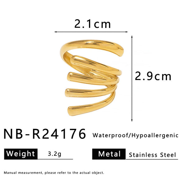 Trendy Hollow Minimalist Geometric Stainless Steel Ring Electroplated For Women