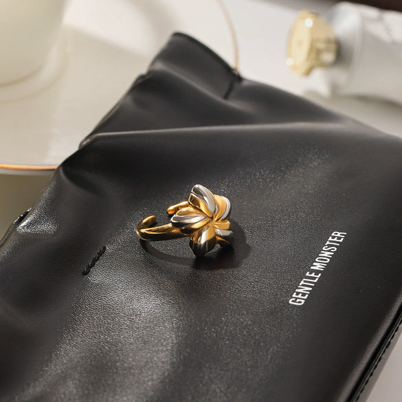 Trendy Ins Style Geometric Fivepointed Star Open Electroplated Stainless Steel Ring For Women
