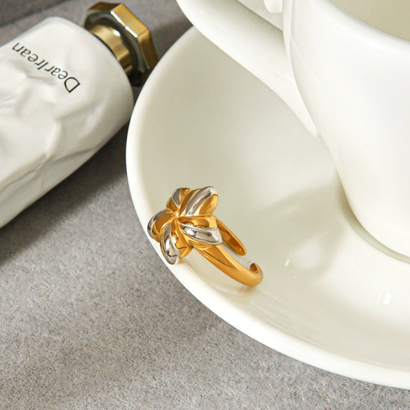Trendy Ins Style Geometric Fivepointed Star Open Electroplated Stainless Steel Ring For Women