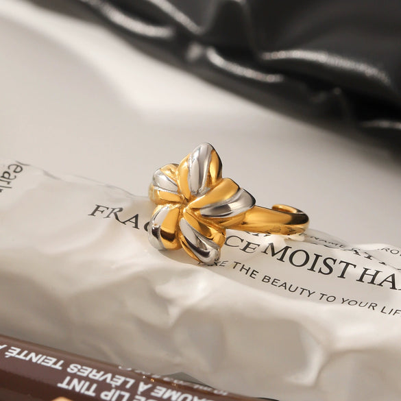 Trendy Ins Style Geometric Fivepointed Star Open Electroplated Stainless Steel Ring For Women