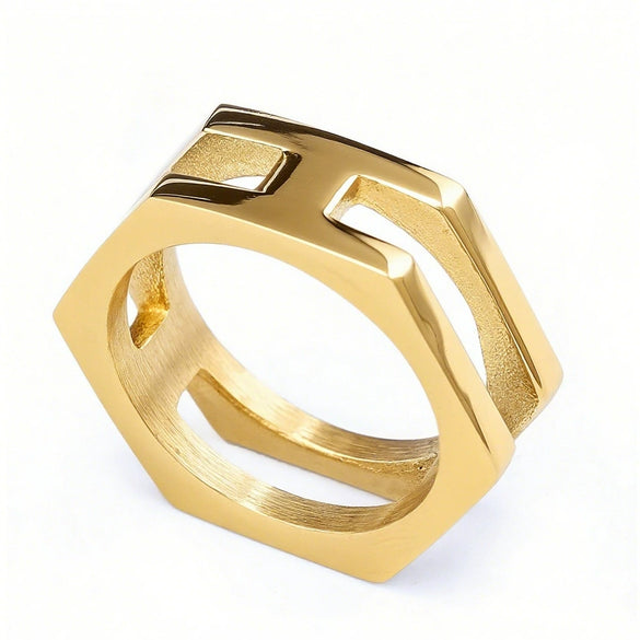Trendy Irregular Polygon Unisex Ring Stainless Steel Gold Plated With Animal Zodiac Pattern