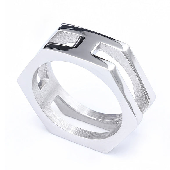 Trendy Irregular Polygon Unisex Ring Stainless Steel Gold Plated With Animal Zodiac Pattern