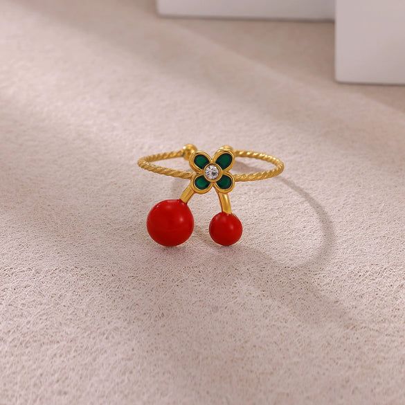Trendy Light Luxury Geometric Gold Inlaid Stainless Steel Adjustable Fruit Ring For Women