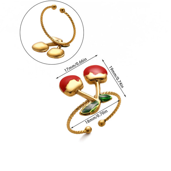 Trendy Light Luxury Geometric Gold Inlaid Stainless Steel Adjustable Fruit Ring For Women