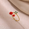 Trendy Light Luxury Geometric Gold Inlaid Stainless Steel Adjustable Fruit Ring For Women