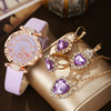 Trendy Love Arrow Round Dial Belt Watch Heart Jewelry Alloy Case Imitation Leather Strap Rose Gold Buckle